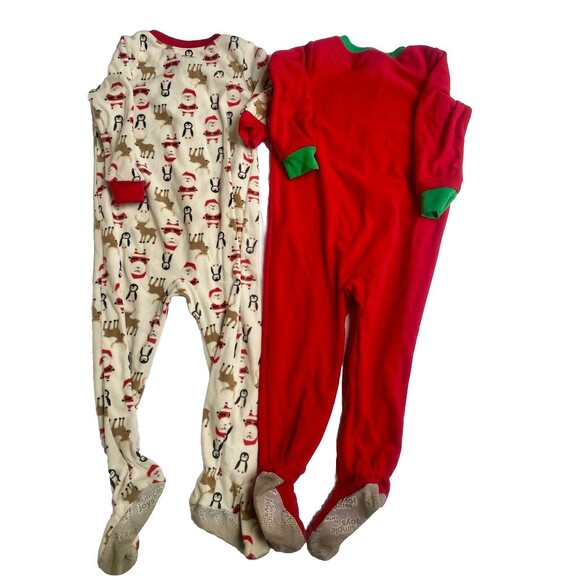 Carters Christmas Fleece Red & White Pajamas Size 3T One-piece Unisex Lot Of 2! - Picture 2 of 7